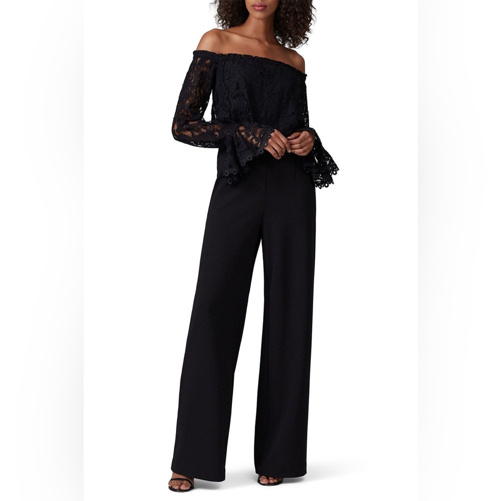 Adrianna Papell Black Floral Lace Off Shoulder Sleeve Jumpsuit SZ 6 NWT Cocktail